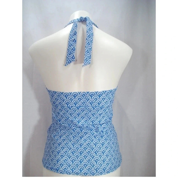 MEDIUM Merona‎ Halter Ties Tankini Swim Suit Top Blue & White Waves NWT - Picture 3 of 4